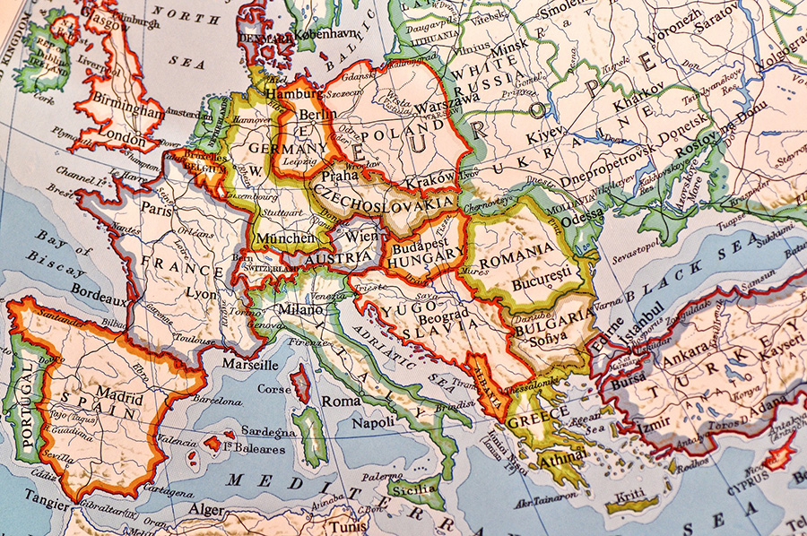 ヨーロッパ地図、イタリア地図、世界地図、英語地図