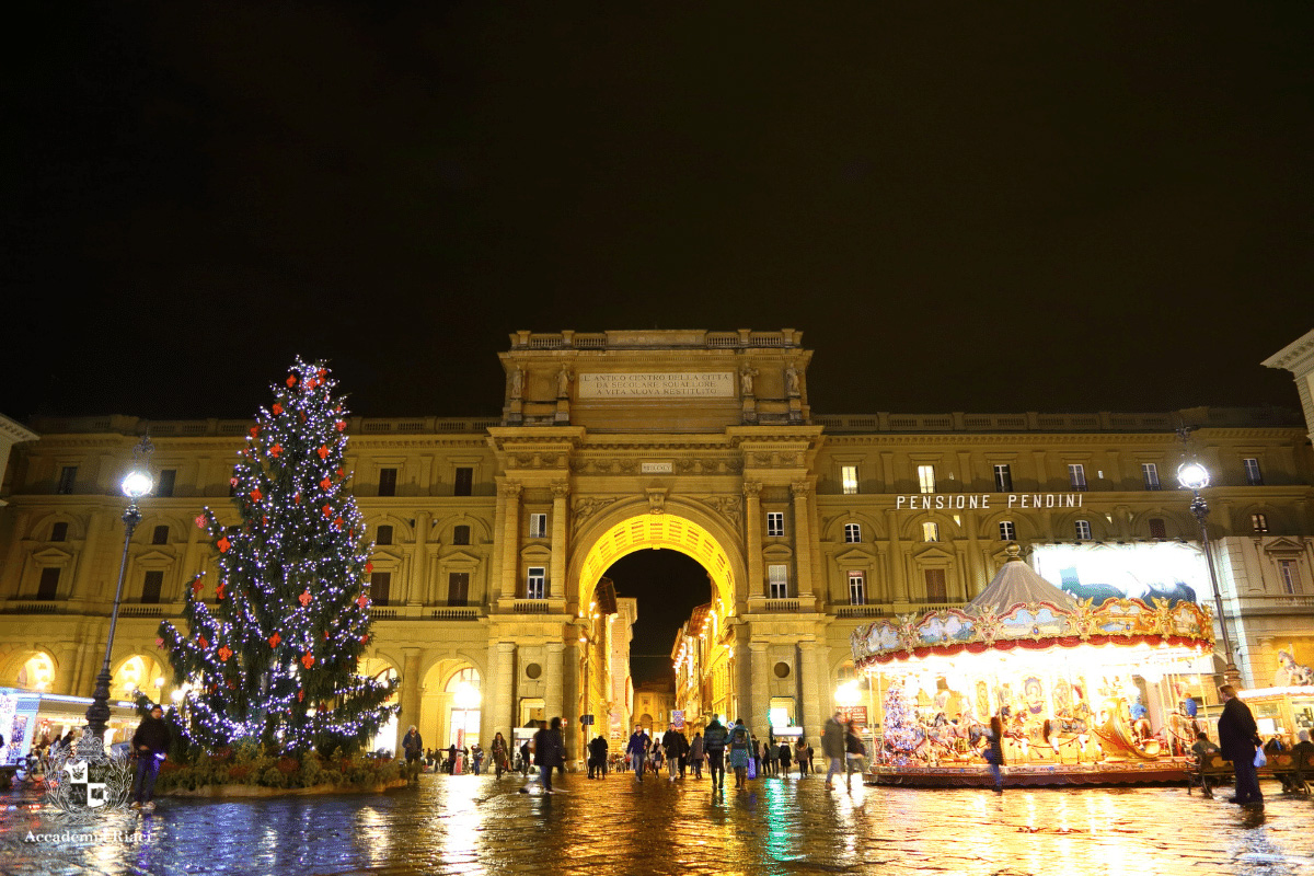 イタリア留学　クリスマスコース　共和国広場とクリスマスツリー