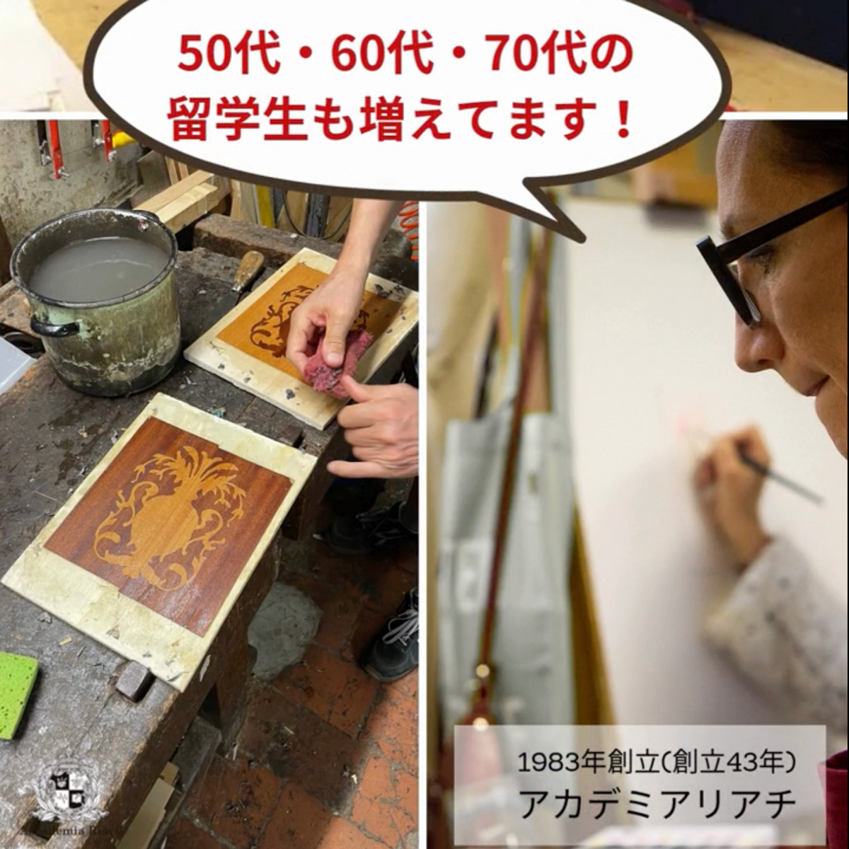 イタリア留学　アカデミアリアチ　イタリアシニア留学　50代・60代・70代